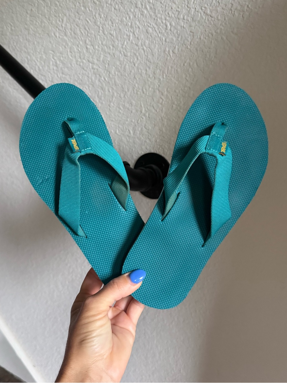 Teva Mush Mandalyn Wedge Teal/Yellow/White Flip Flops sz: 6